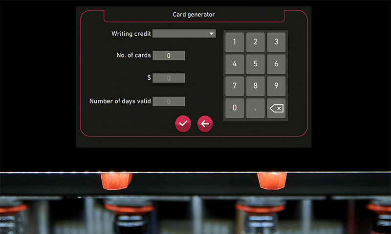 Enomatic wine dispenser card generator on Unica touchscreen