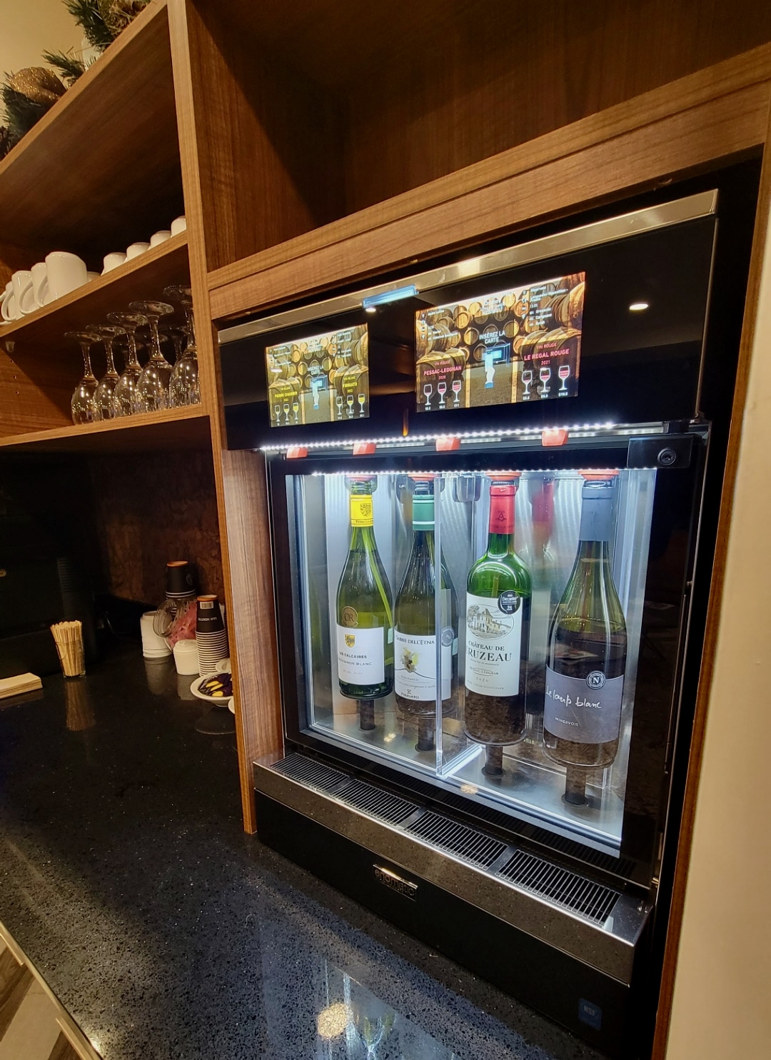 Hotel Manoir Vieux Quebec Enomatic wine dispenser in Lobby